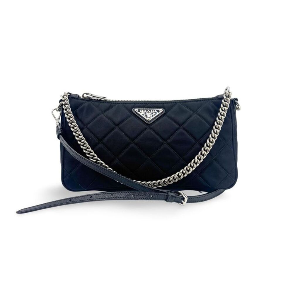 Prada Quilted Nylon Chain Shoulder Bag Black